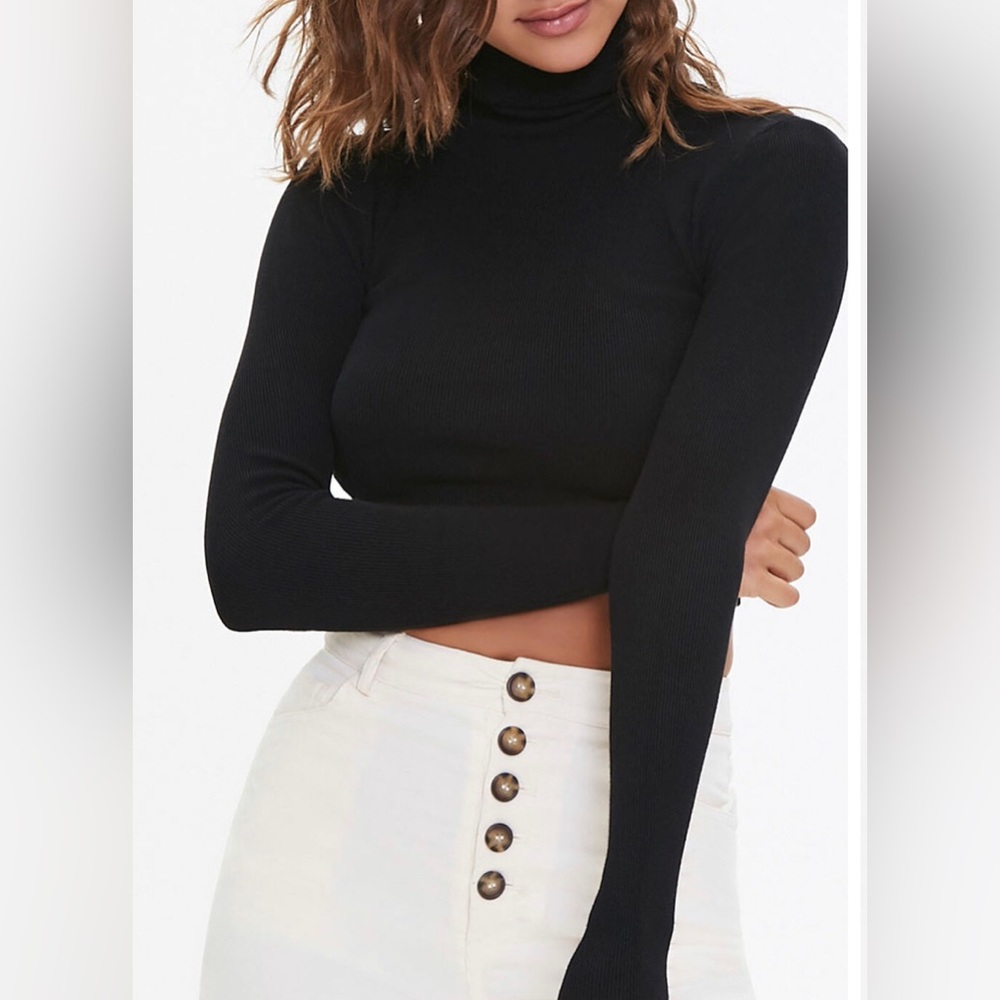 Forever 21 cropped turtle neck black sweater blouse womens